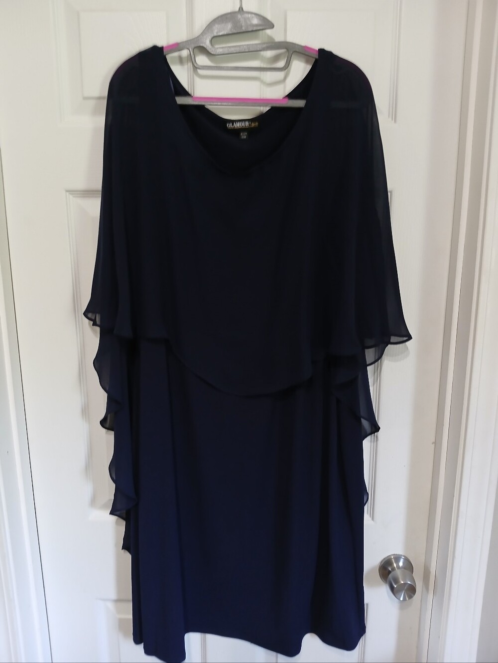 Glamour Nights Navy Chiffon Overlay Cape Dress Size 18W